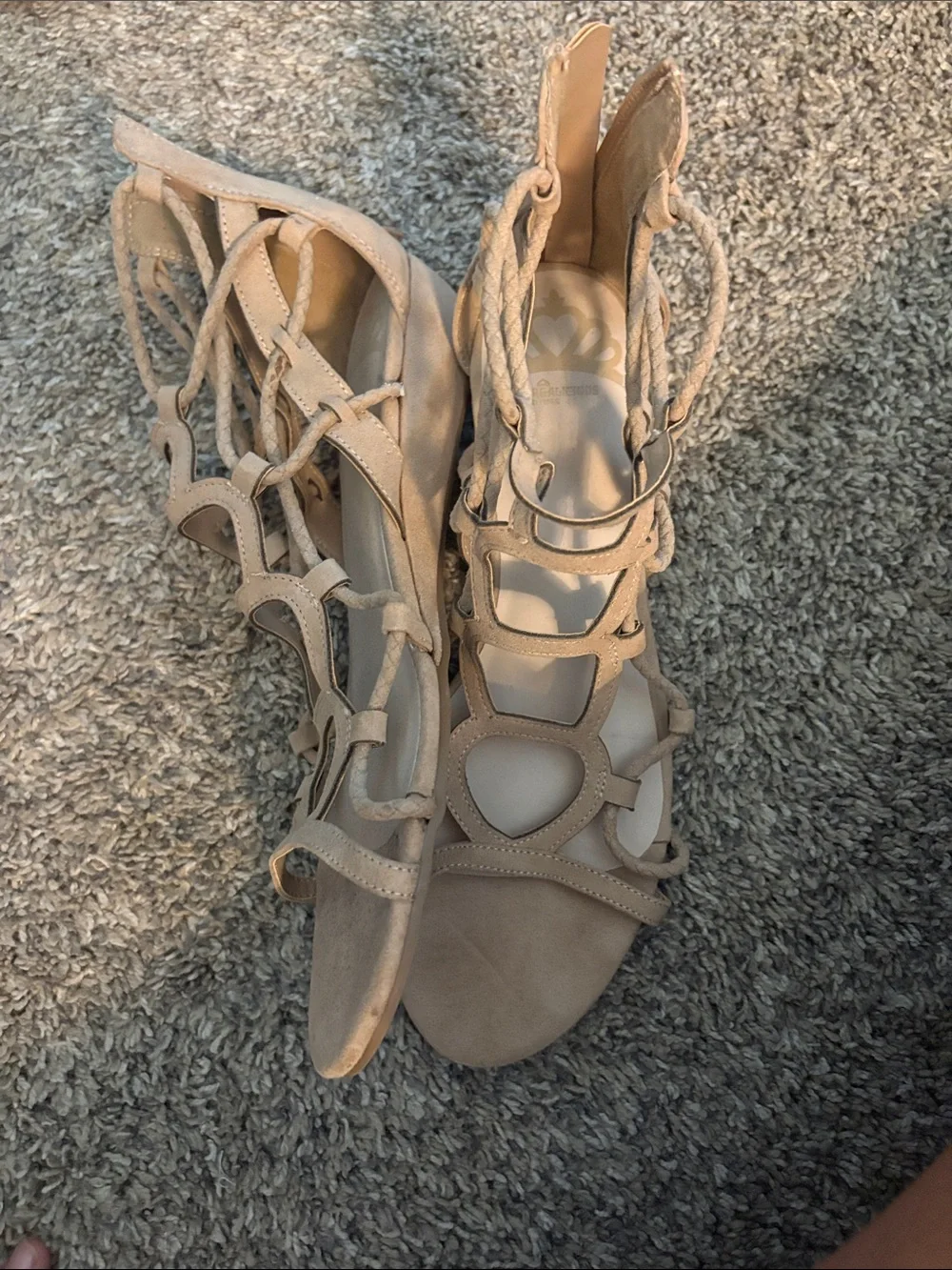 Women's Beige Lace-Up Gladiator Sandals